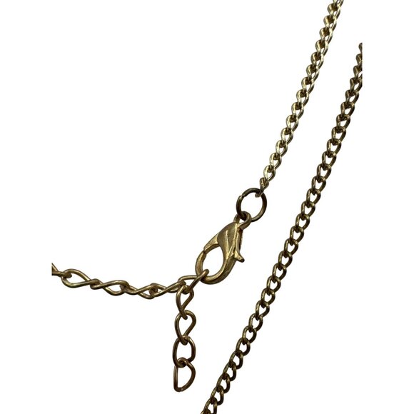 Gold-Tone Rhinestone Teardrop Pendant Necklace Adjustable Chain Lobster Clasp - Picture 3 of 5